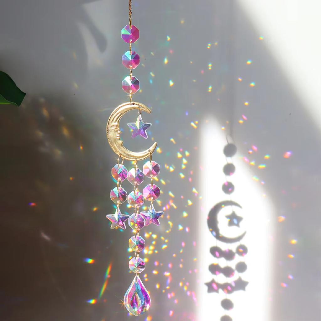 Crystal Wind Chime Beautiful Prism Hanging Decoration Suncatcher Prism Pendant Decorative Sun Moon Wind Chime For Festival