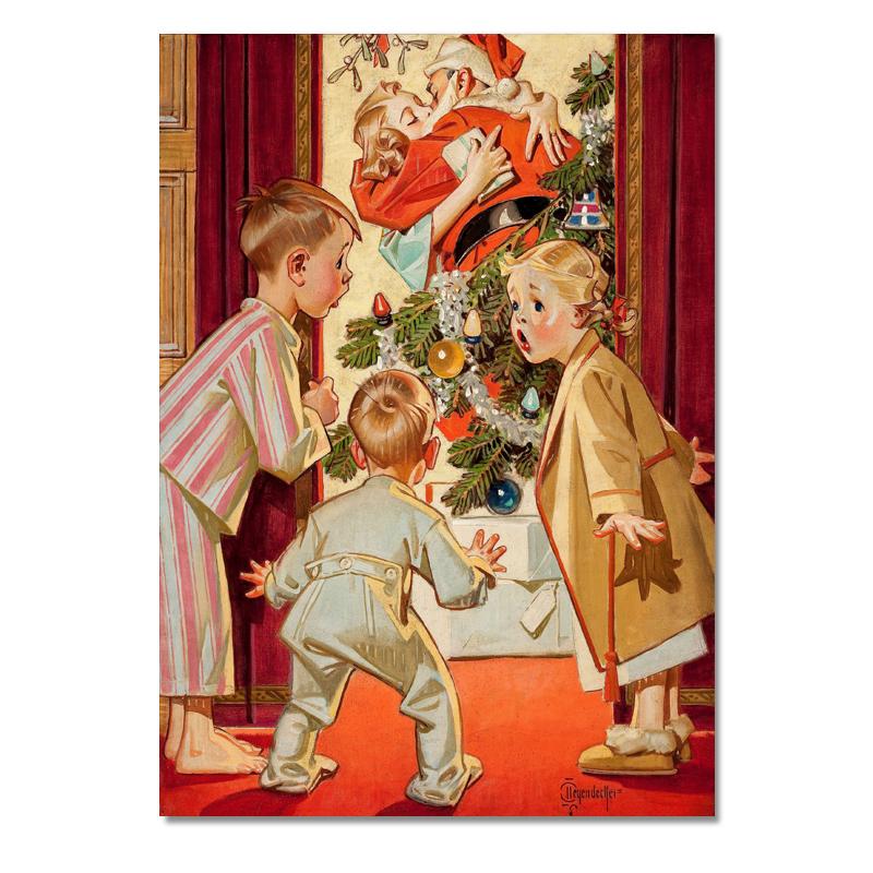 Lustiges Vintage-Weihnachtsgemälde, Weihnachtsmann und Kinder, Leinwand, HD-Druck, Tradition, Wandkunst, Poster, Bild, Urlaub, Heimdekoration, Geschenk