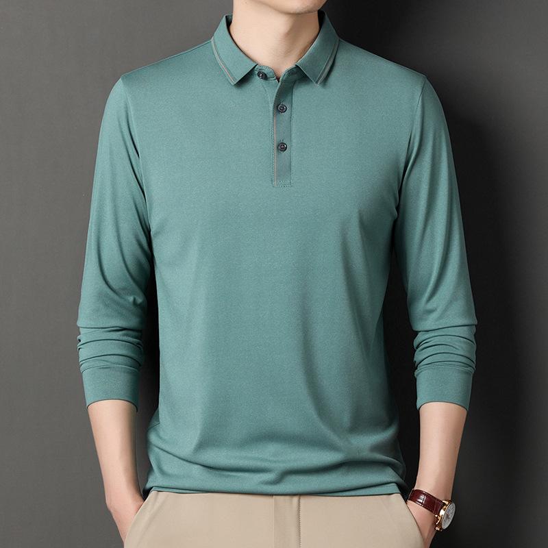 Men's Polo Spring and Autumn Long-sleeved T-shirt Men's Lapel Simple Business Youth Loose Large Size Dad Wear