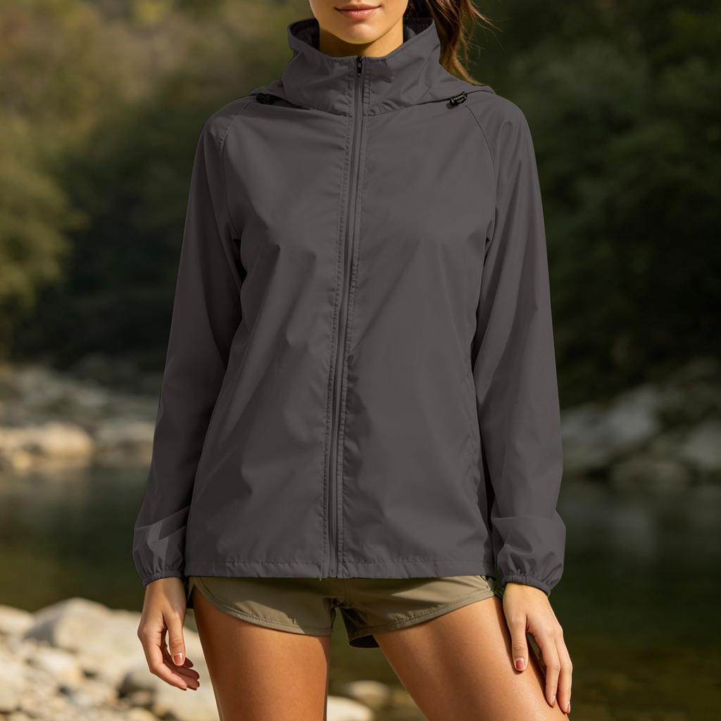 Lightweight Outdoor Windbreaker Jacket for Women Spring Autumn Waterproof Thin Hooded Sports Outerwear Zip Up