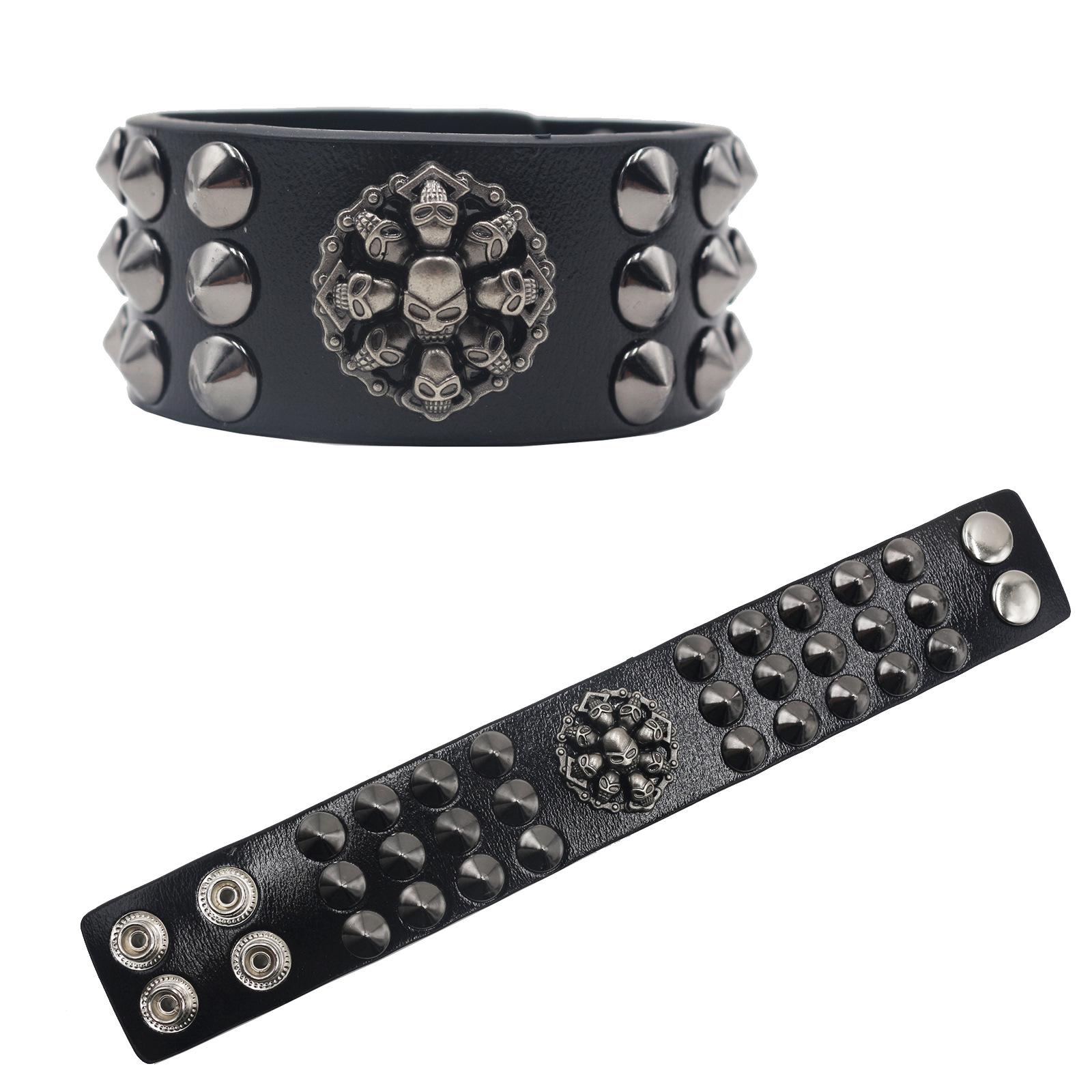 European Retro Punk Leather Rivet Bracelet - Unisex Hip-Hop Rock Style Accessory