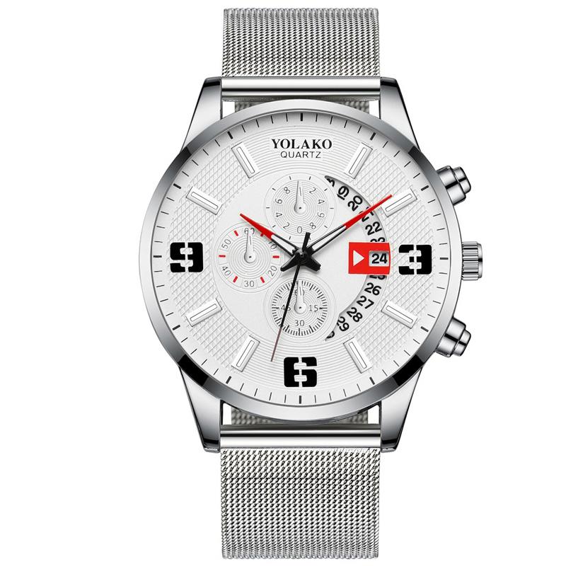 Watches Mens Fashion Calendar Watch Men Business Stainless Steel Mesh Belt Quartz Wrist Watch Male Clock Relogio Masculino