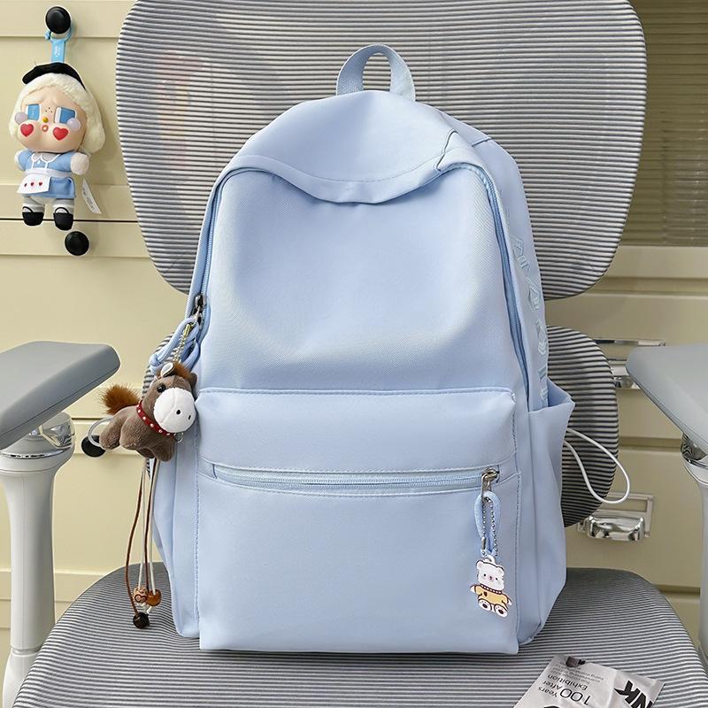 Schoolbag Korean INS Large Capacity, Lightweight, Simple, Solid Color, Fashionable Versatile School Bag, Backpack for Middle, High School, and College