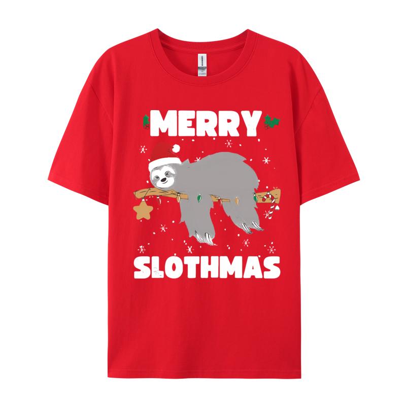 Christmas Sloth Merry Slothmas Wrapp Shirt Funny Christmas Gift TShirt Cute Personalized Top Tshirts Cotton Unisex Tops Shirts S