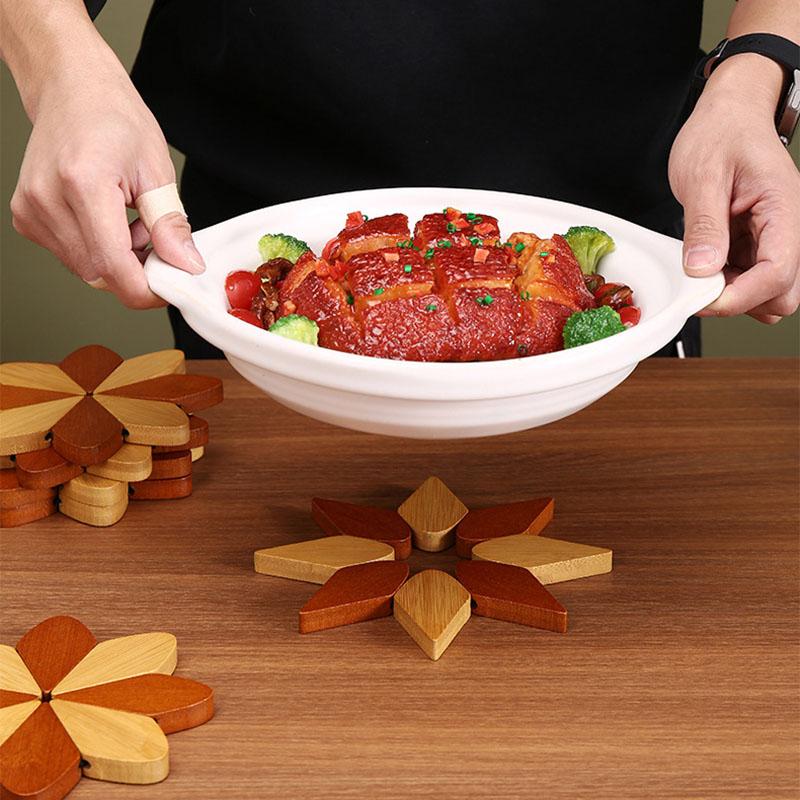 5PCS Windmill Design Stand Wooden  Decorative Anti Scald Heat Resistant Table Mat Coaster Wood Placemats Pot