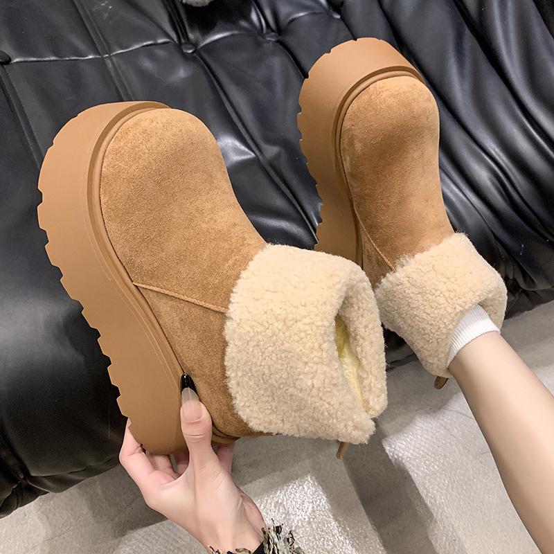 Fashion Platform Women's Snow Ankle Boots Suede Mid Heel Cotton Shoes Short Plush Warm Boots Trendy Winter Casual Boots Botas De Mujer
