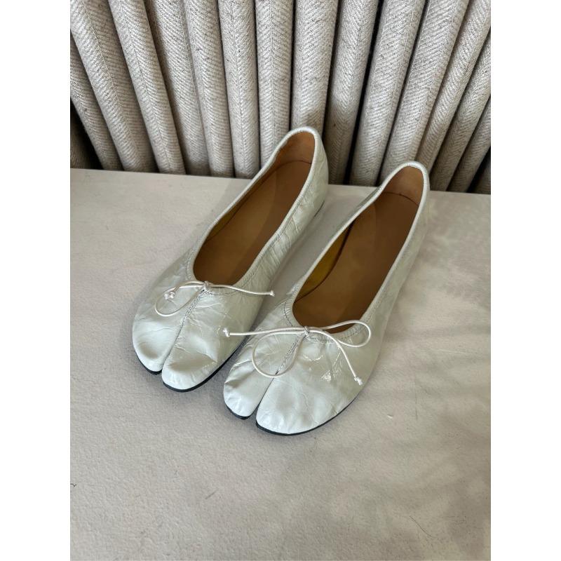 Cowhide Version~ Retro Niche Bow Split-toed Shoes Flat Ballet Shoes Women's Spring and Autumn Versatile Single Shoes