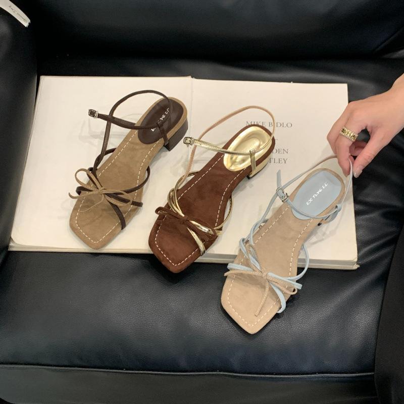 With Skirt Fairy Wind Square Head Open-toed Sandals Female Summer 2025 New French Stunning Low Heel Gentle Evening Shoes