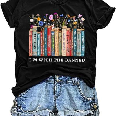 Banned Books T Shirts for Women I'm with The Banned Shirts Book Lover Gifts Casual Librarian Tops