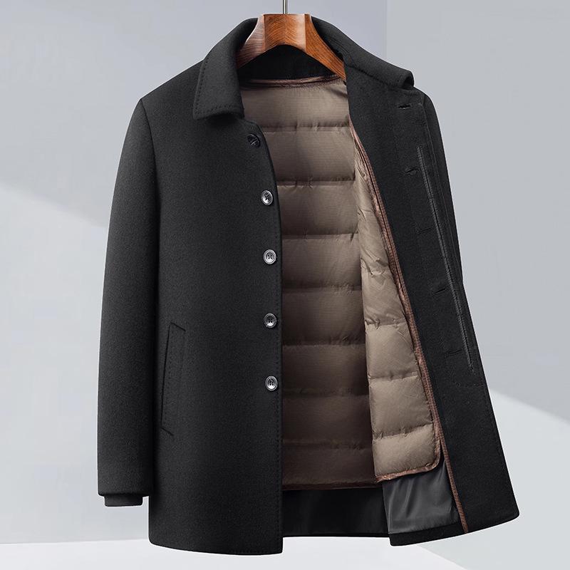 Hengyuanxiang Men's Detachable Down Liner Wool Suit Set - 2025 Fall/Winter Casual Thickened Jacket for Middle-Aged Men