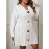 Plus Size Women's V-Neck Cable Knit Sweater Dress Hand Crochet Patchwork Autumn Winter Sweater Dress for Women