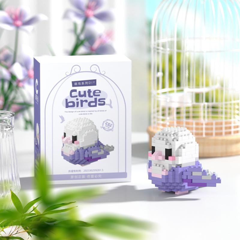 12PCS/ Set Cute Bird Brick Series Building Blocks Micro Block Parrot Anri Sparrow Birds Miniature Toys for Girls Children Gifts