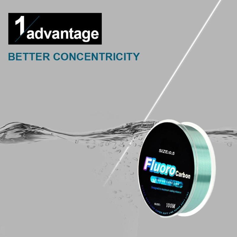Linea Principale da Lancio Resistente all'Abrasione 100m Linea da Pesca Rivestita in Fluorocarbon 0.14-0.5mm 4.13LB-34.32LB Linea a Affondamento Rapido