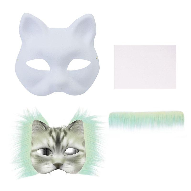 Diy Blank Masks Hand-Painted Animal Fox Cat Graffiti Mask White Embryo Pulp Mask Halloween Party Half Face Mask Decoration Gifts