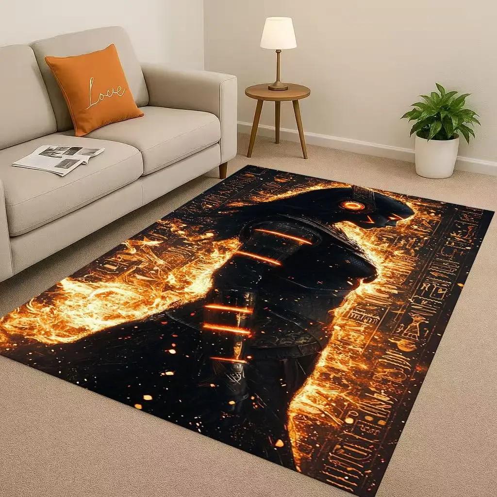 Retro Dead God Anubis Pharaoh Ancient Egypt Cartoon Living Room Non-Slip Area Rug Carpet For Bedroom Playroom Sofa,Home Doormat