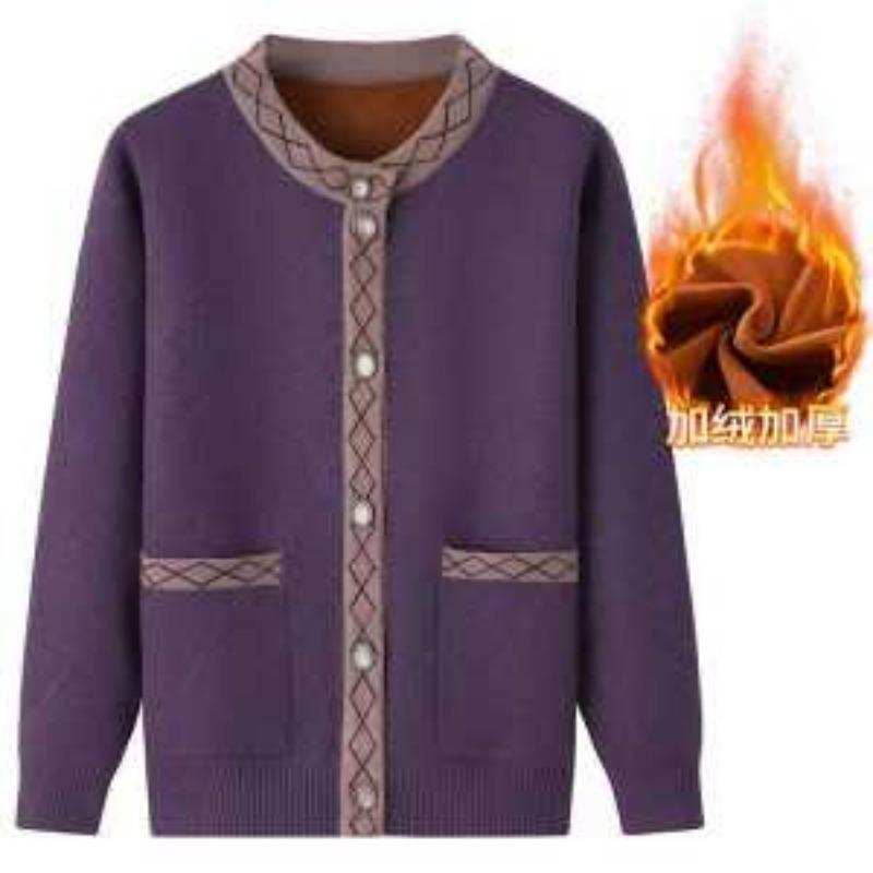 Svetr sako pro seniory středního věku Plus sametové zesílené pletené kardigan Podzim Zima Babička