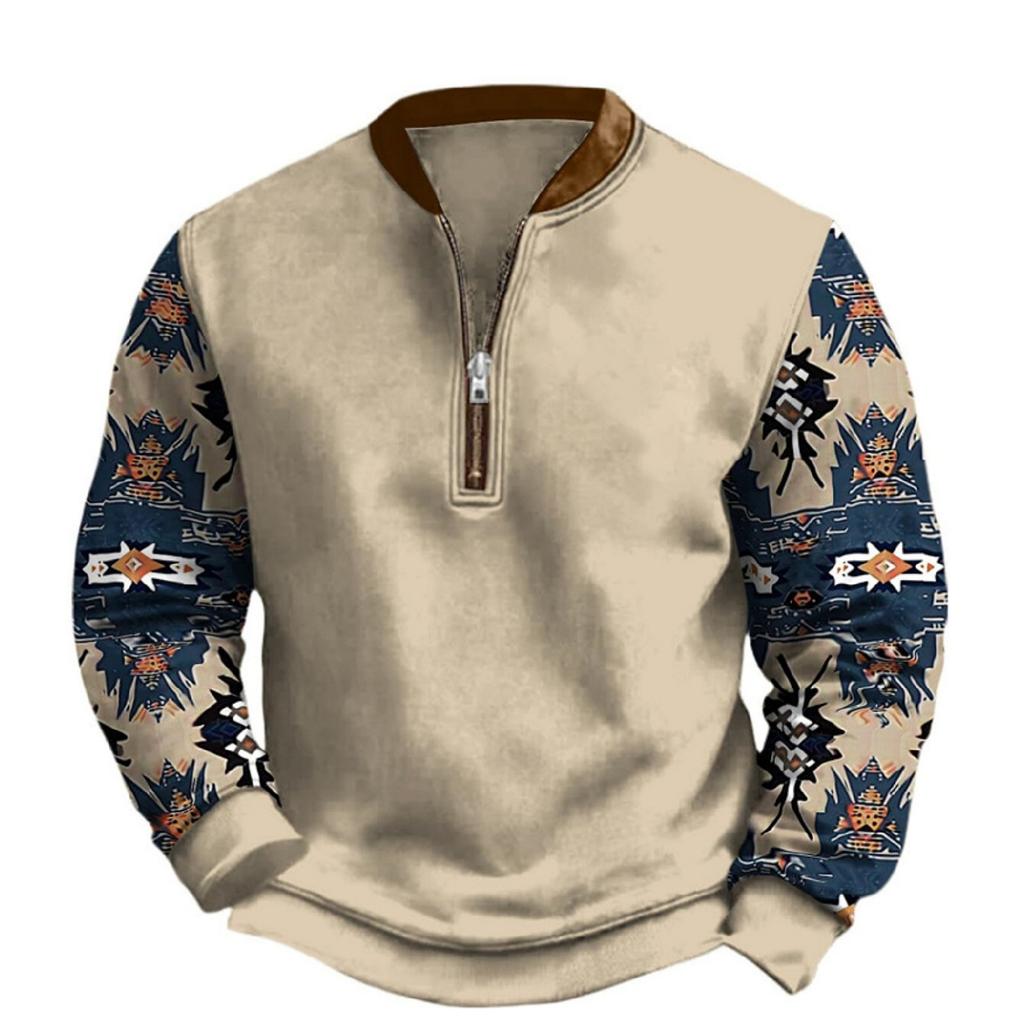 Men's Casual And Trendy Digital 3D Printed Round,neck Long,sleeved Half,pull One,piece Sweatshirt