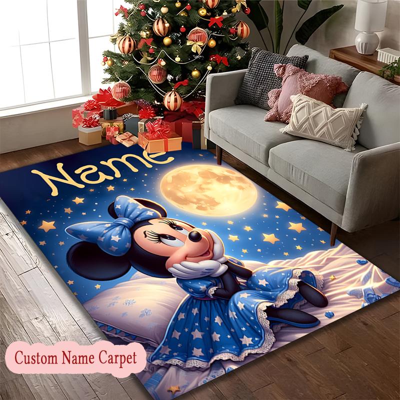 [Minnie Mouse Hearts Moon Printed Carpet] Non-slip Home Office Rug, Personalized Customize Name Area Carpet