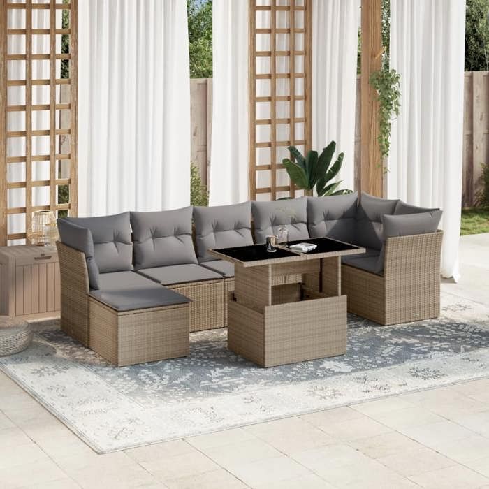 VidaXL Garden Lounge Set with Cushions 8 Pcs Beige Braided Resin 3266749