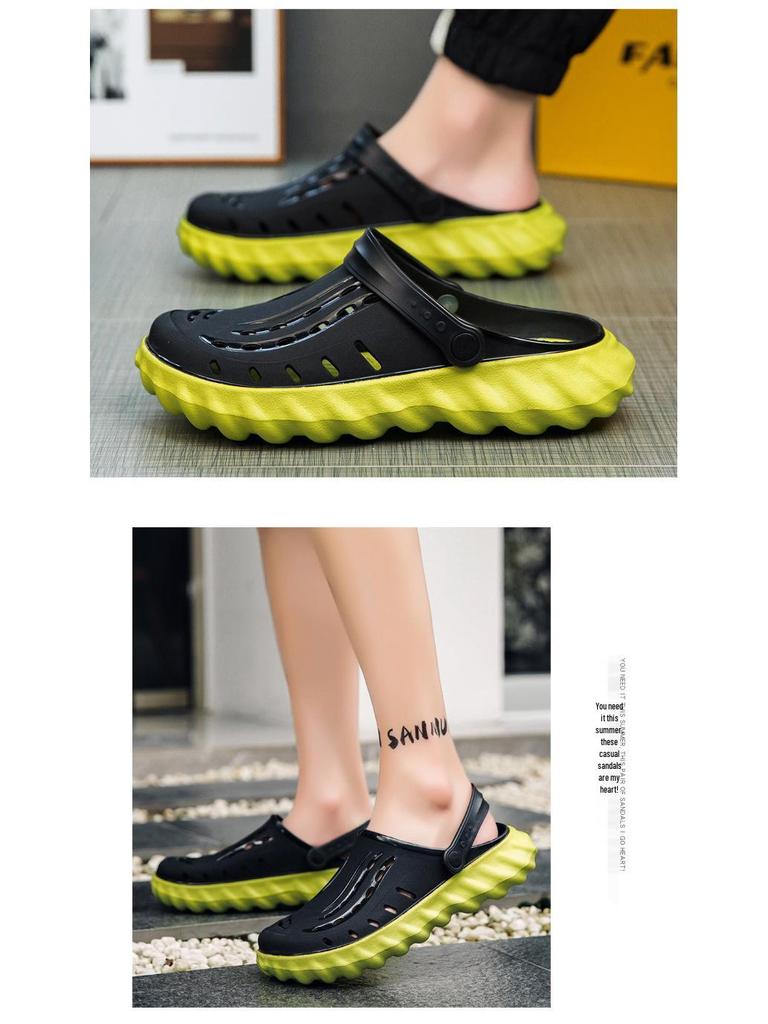 Men's 2024 Thick-Soled Clog Sandals, Baotou Trendy Jelly Beach & Garden Shoes, EVA Outdoor Slippers