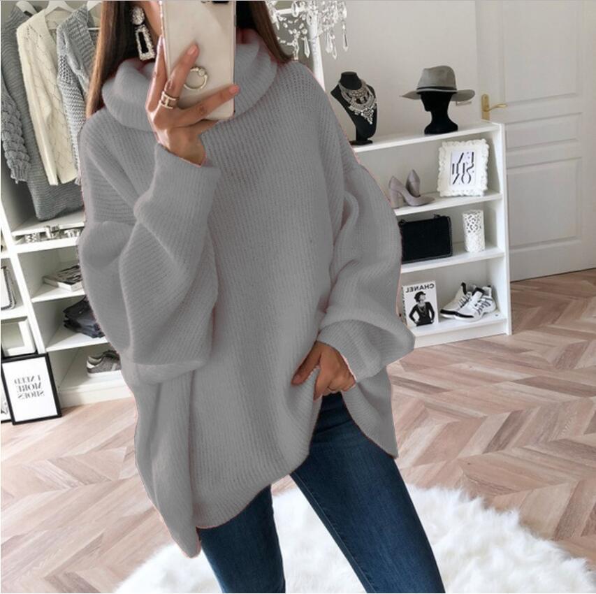 Women Knitted Solid Sweaters Turtleneck Full Sleeve Thick Jumpers Pullovers Loose Casual Splice Sweater Autumn Winter Pullover