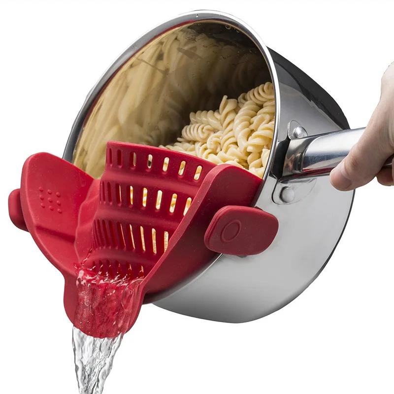 1 Stück verstellbarer Silikon-Clip-on Filter-Abtropfständer Nudel-Gemüse-Obst-Sieb Seiher Küchenhelfer