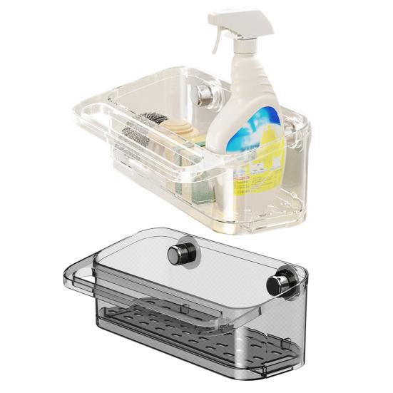 Kitchen Sink Organizer Drain Rack with Suction Cup Strong Load-bearing Simple Installation Self-draining Shelf Sponge Holder