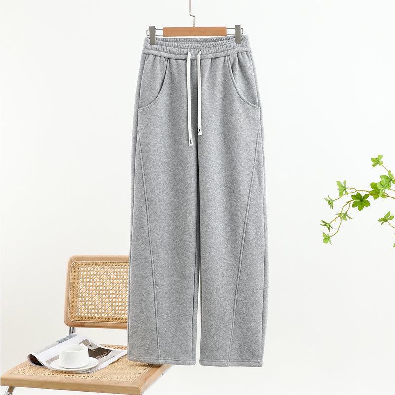 Women's Wide-Leg High Waist Winter Drape Sports Pants with Plush Velvet