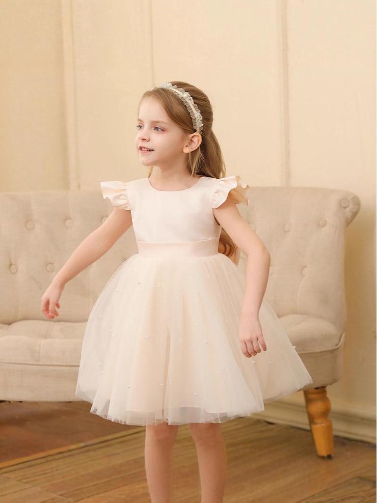 Mädchen Prinzessinnenkleid mit großem Schleifenrücken, rückenfrei, mit flauschigem Tüllrock für Festivals und Auftritte