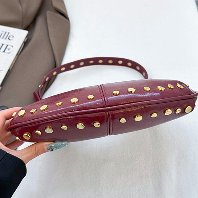 Shoulder Bag for Women Rivet Punk Underarm Bag PU Leather Studded Clutch Purse Trendy Hobo Purse for Work Travel Shopping CLE