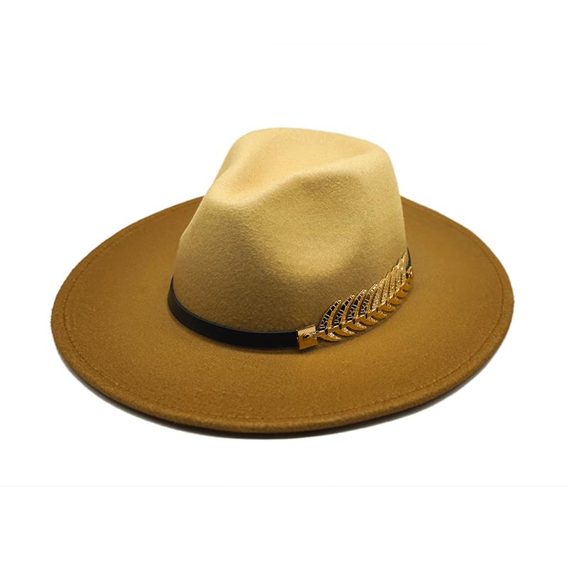 Fashion Autumn Winter Gradient Hat Women Men Fedora Hat Classical Wide Brim Felt Floppy Cloche Cap Chapeau Imitation Wool Cap