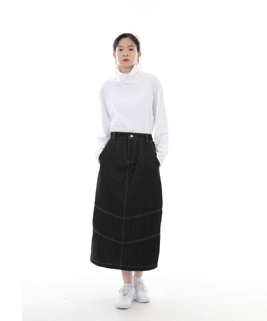 Seinteukeulu Wide Dome Half-Band Long Skirt Wdh-1303 Black Denim Brs