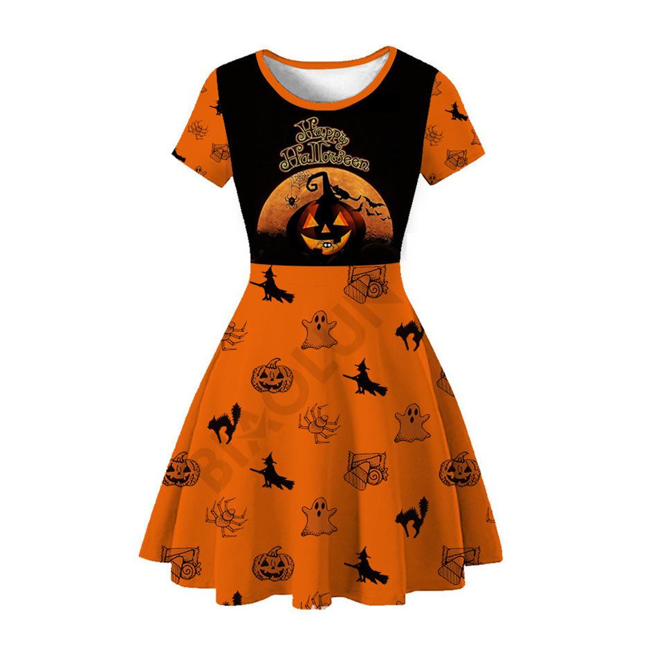 Halloween Witch Children'S Short Sleeve Dress 3D Digital Printing Pumpkin Series Children'S Dress