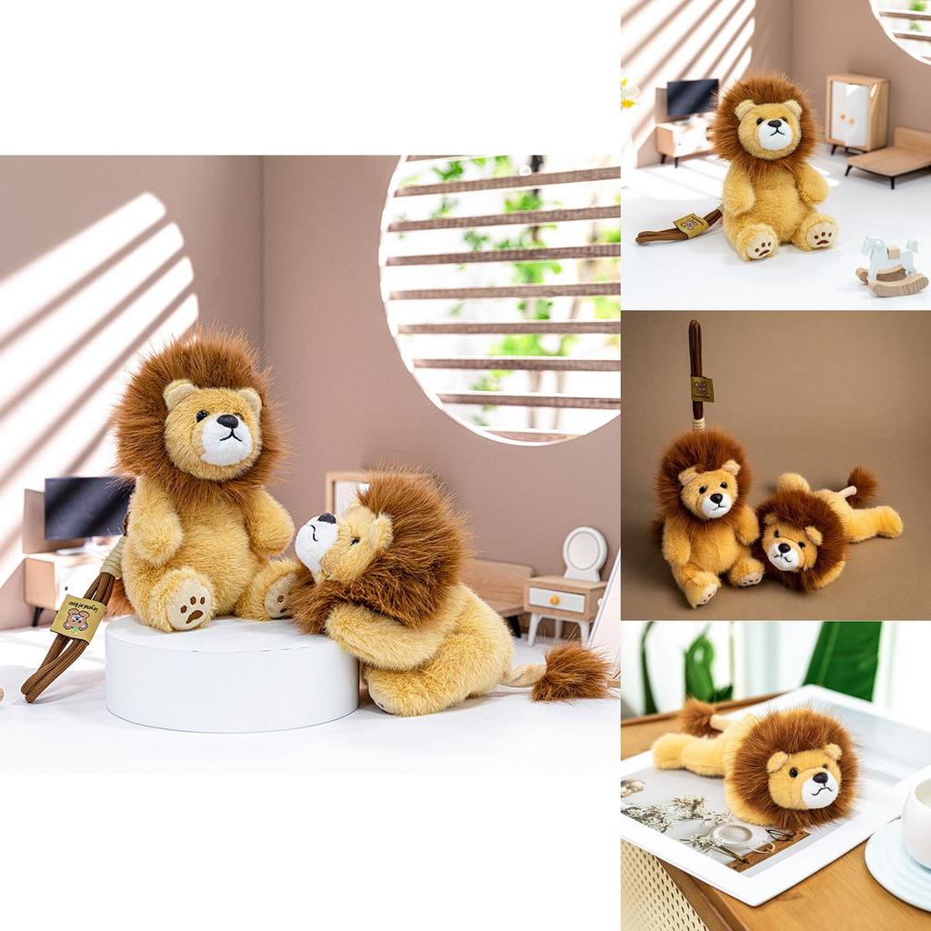 Porte-clés Jouet en Peluche Lion Dessin Animé Animal Dessin Animé Peluche Courte Breloque Sac à Dos Cadeau