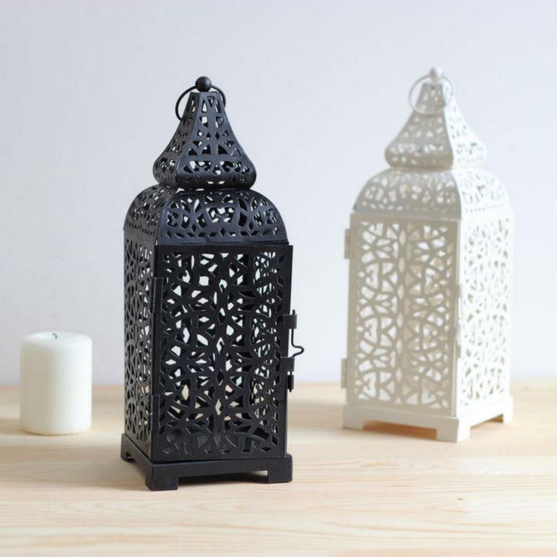 European Wrought Iron Candle Holder Hollow Retro Candlestick Hanging Lantern Vintage Elegant Candle Holder