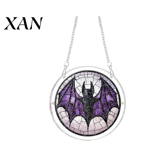 Window Hanging Decoration Halloween Scary Bat Pumpkin Acrylic Jigsaw Puzzle Suncatcher, Stained Glass Style Stainless Steel Chain Hanger Decor