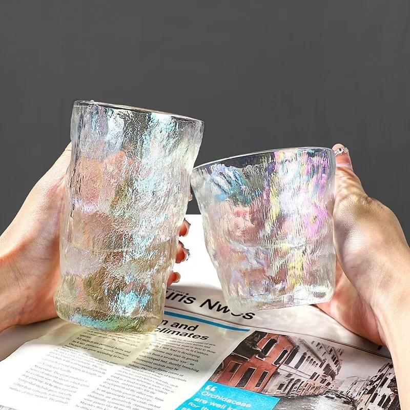 300ml/380ml Colorful Glass Glacier Cup Simple Household Light Luxury Tree Pattern Beer Cup  Drinkware Drinking Bottle
