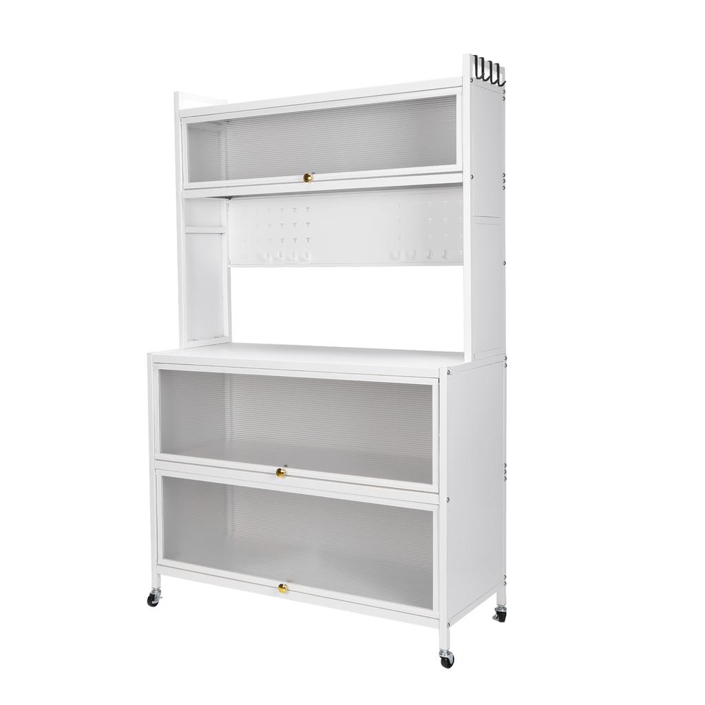 Wheeled Sideboard Kitchen Rack Rust Proof Metal Cabinet Organizer Multi-Layer Floor Storage Cabinet Microwave Oven Pot Oven Rack