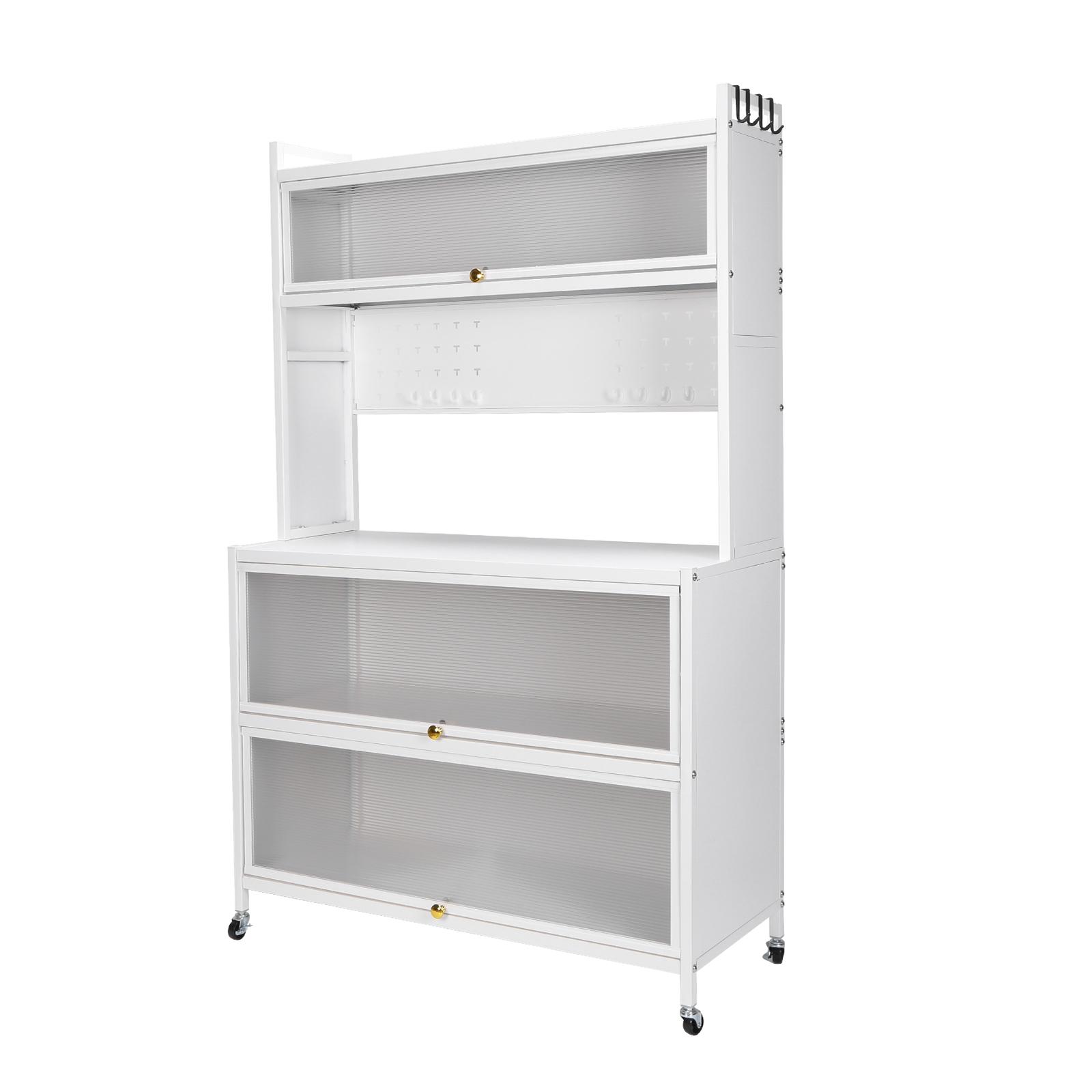 

Кухонный шкаф на колесиках Передвижной металлический шкаф-органайзер Многослойный буфет Кухонная полка Бытовая полка для хранения закусок белый
