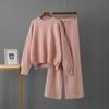 Ladies' Early Autumn New Sweater Fashion Two-piece Set  Shoulder Long Sleeve Pullover + Straight Wide Leg Pants Combination