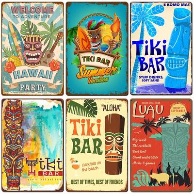 Aloha Tiki Bar Poster Blechschild Vintage Beach Party Bar Pub Wanddekoration Metallplatte Retro Hawaii Surfen Plaketten