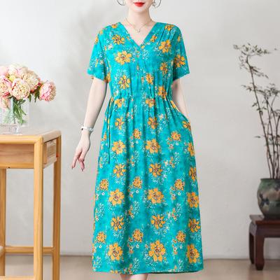 Büyük Beden Uzun Elbiseler Yazlık Vintage Kıyafetler Kısa Kollu Kadın Zarif Elbise