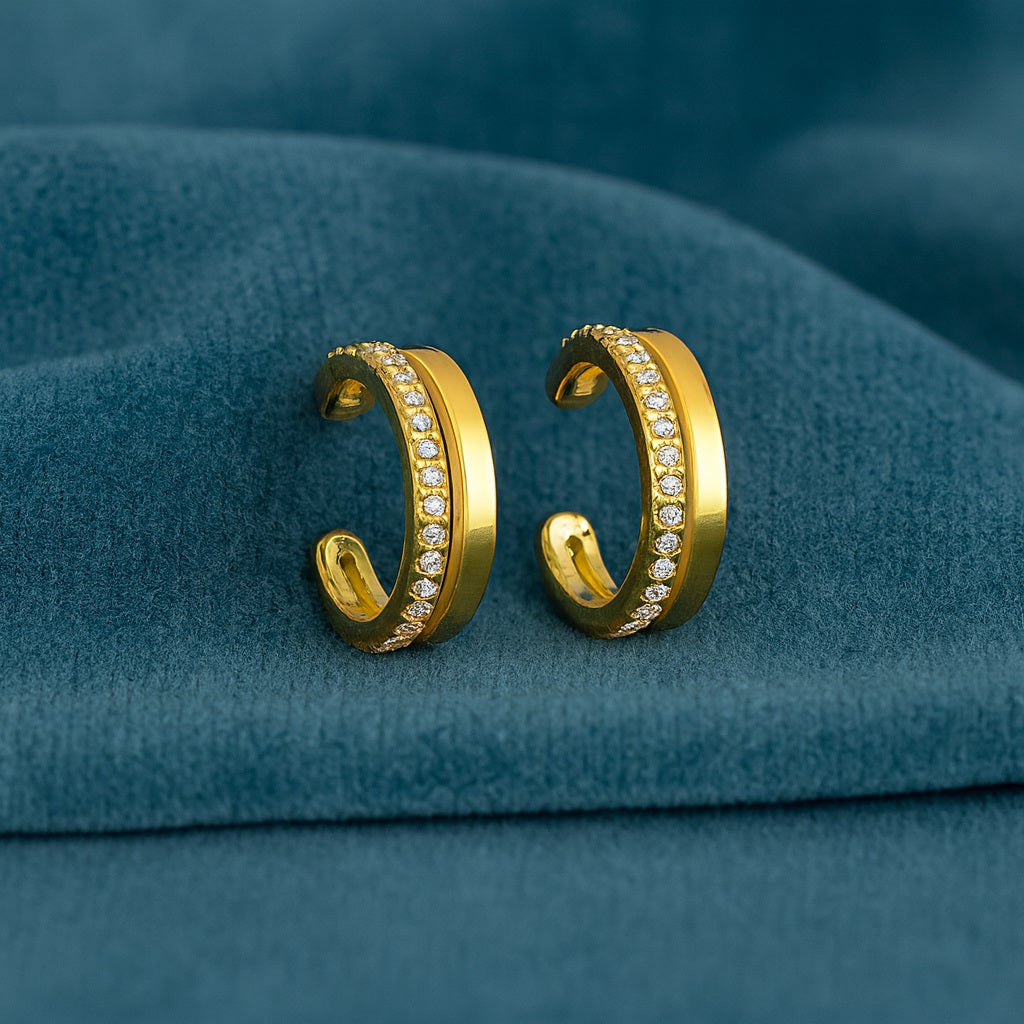 Moderne Pavé-Band Ohrklemmen-Ohrringe - Sterlingsilber Gelbvergoldet