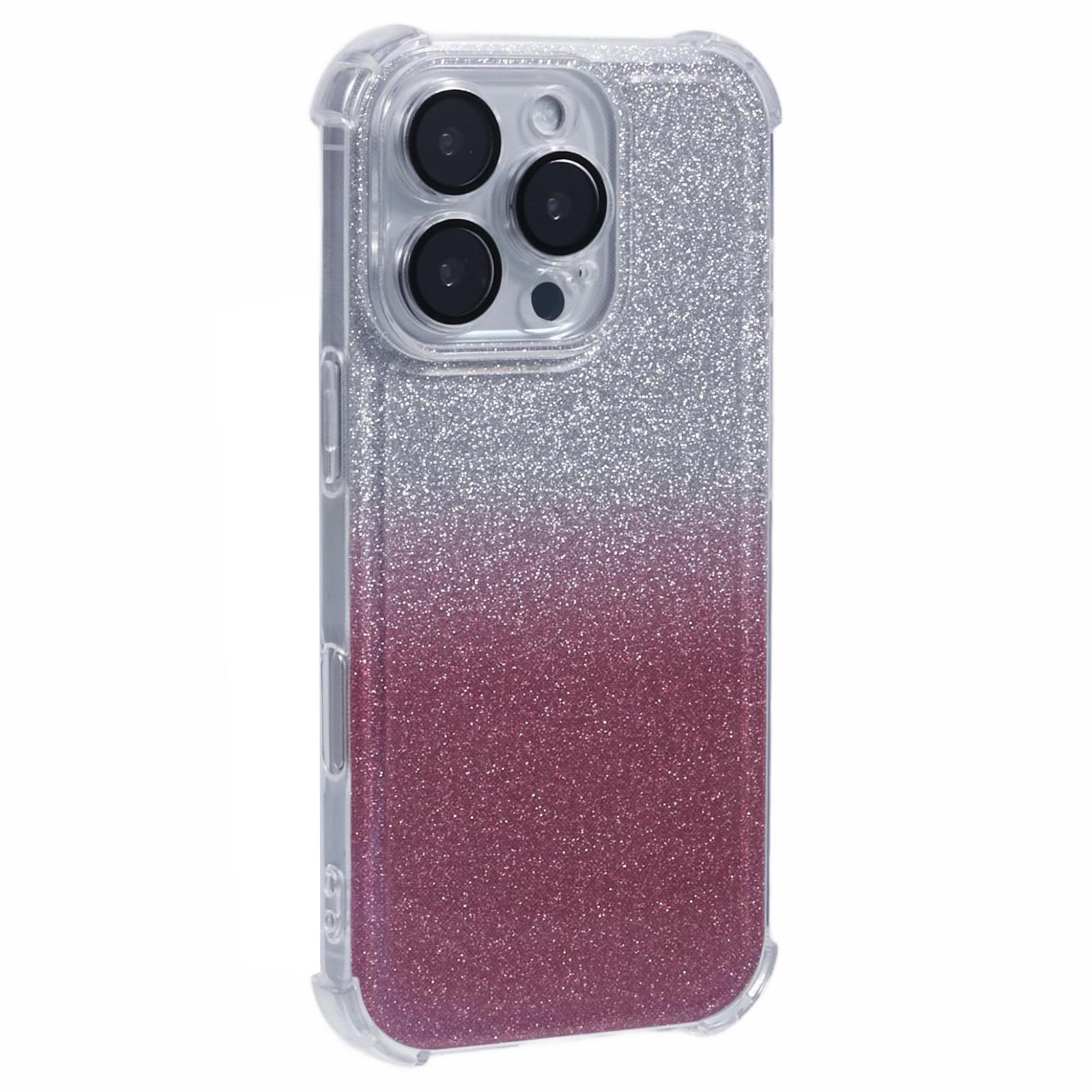 

For iPhone 16 Pro Case Electroplating Clear TPU Phone Cover with Lens Film and Glitter Card Silver