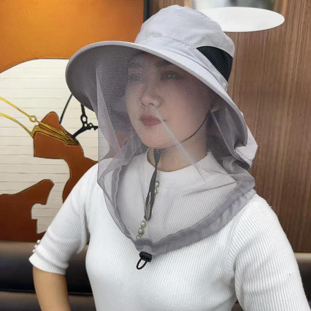 Summer mesh cap, thin breathable sunscreen veil, integrated anti-mosquito neck guard, men's and women's shawl hats, camping sun hats
