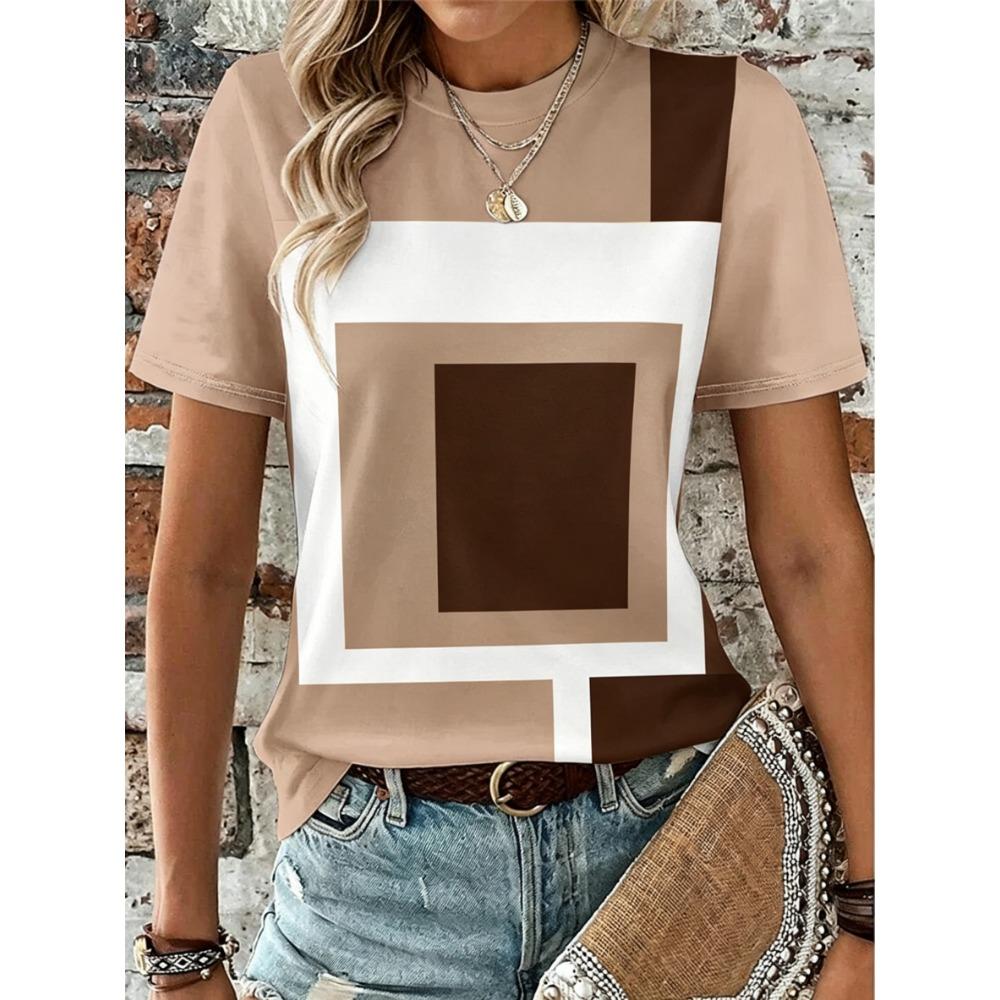 Women's Color Block Crew Neck T-Shirt, Casual Short Sleeve Tops, Stylish Daily Wear for Spring & Summer