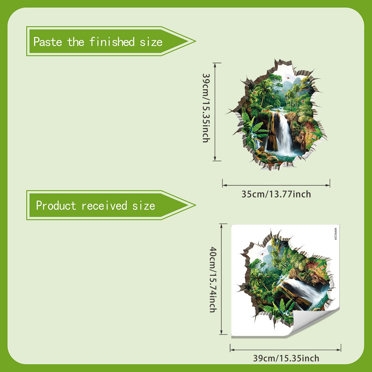 3D Декоративная наклейка на стену «Тропический тропический лес Водопад» для ванной комнаты - Наклейка с пейзажем