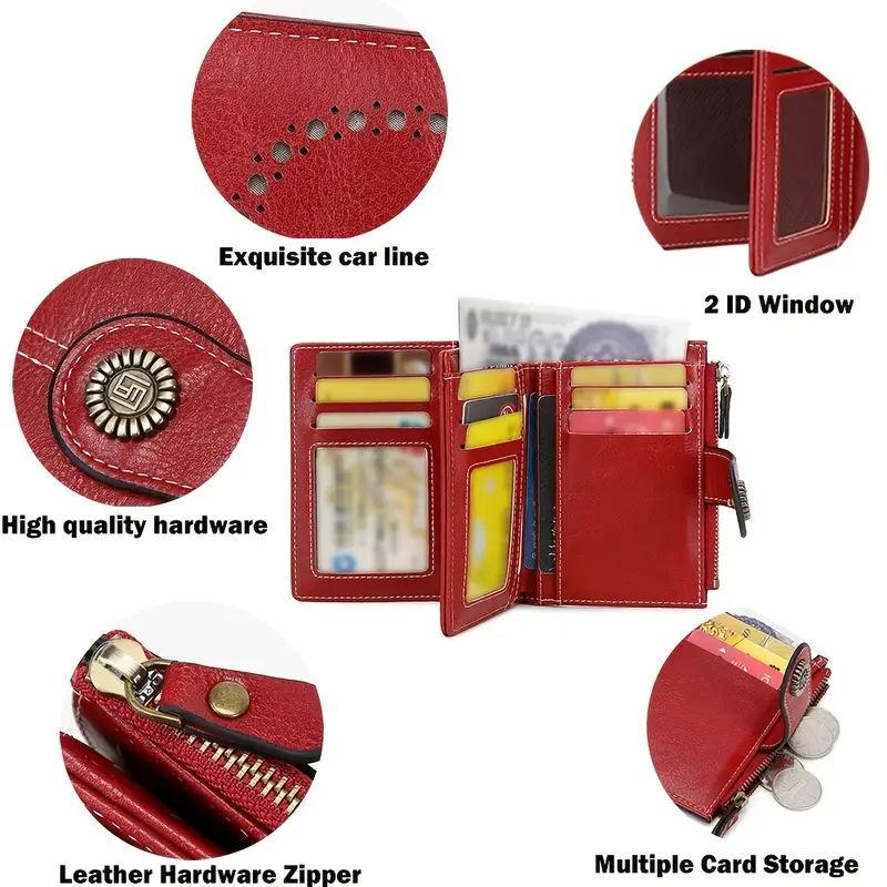 Retro Geldbörse für Damen mit Diebstahlschutz, Reißverschluss für mehrere Karten, Reißverschluss-Schnalle, Modisches Münzfach, Multifunktionale kurze Geldbörse