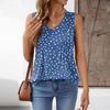 Women’s Loose Fit V Neck Sleeveless Top with Pleated Front and Floral Print Lightweight Casual Tank Blouse