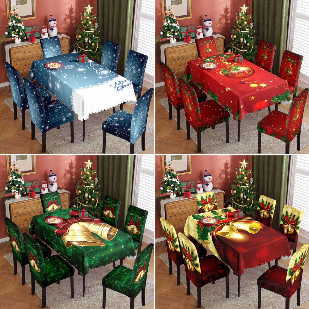 Festive Tablecloth Set Stretch Chair Covers Waterproof Christmas Decorations Dining Table Cloth Home Kitchen Decor